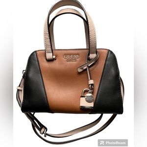 GUESS small satchel, black, brown and blush, handbag.